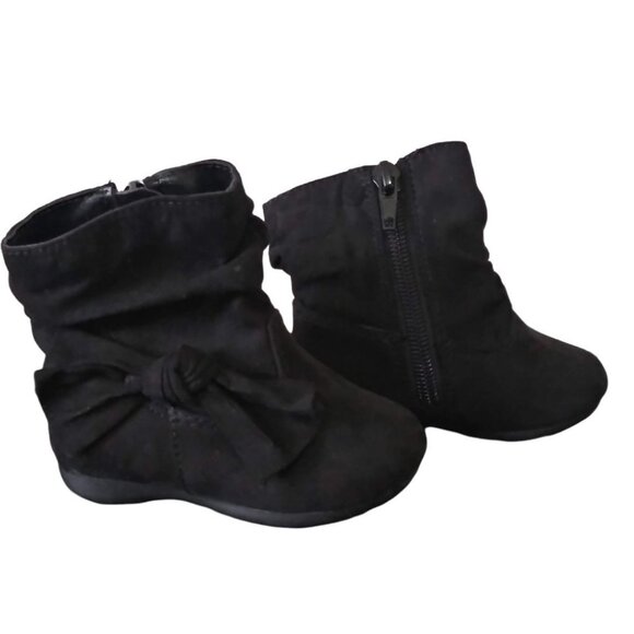 Wonder Nation Infant Black Side Zip Slouch Boots With Bow Detail Size 3 - Picture 6 of 10